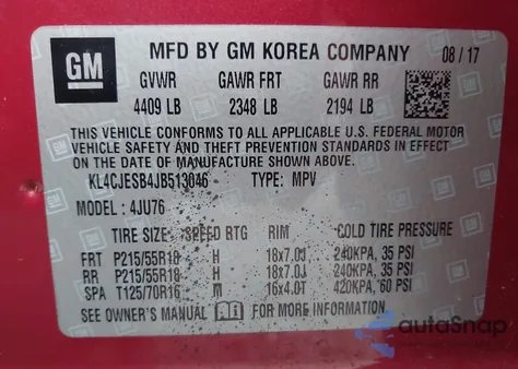 2018 Buick Encore Preferred from USA, damaged, VIN KL4CJESB4JB513046